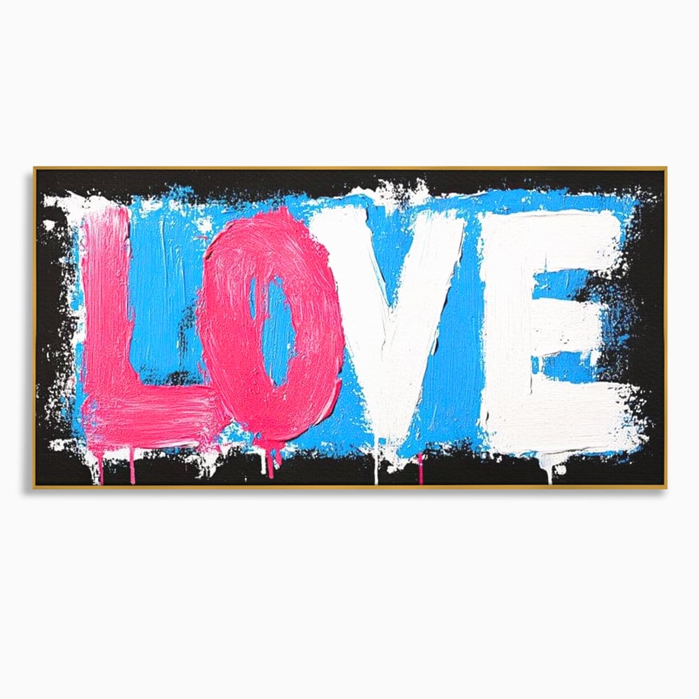 Tablou canvas cu tablou canvas cu mesajul love, in rama de aluminiu auriu